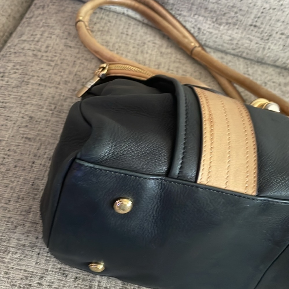 B. Makowsky Rockefeller Leather Satchel Black and Tan - Picture 10 of 15